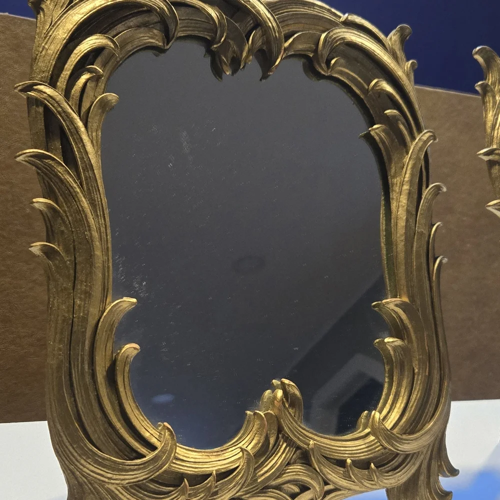 2 Vintage Tabletop Mirrors with Ornate Gold Frame by Syroco, Hollywood Regency